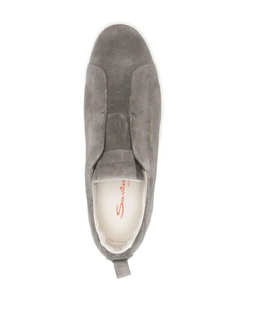 Santoni Gray Gyan Slip-On Suede Sneakers for men