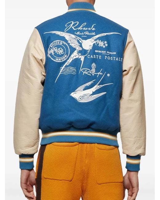 Rhude Blue Sparrow Bomber Jacket for men