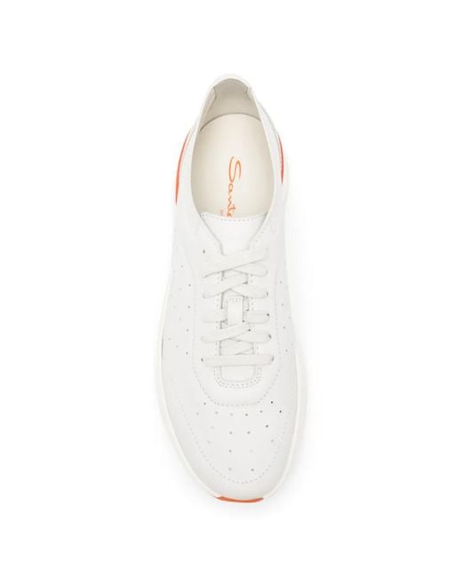 Santoni White Easy Bounce Perforated Panelled Sneakers for men