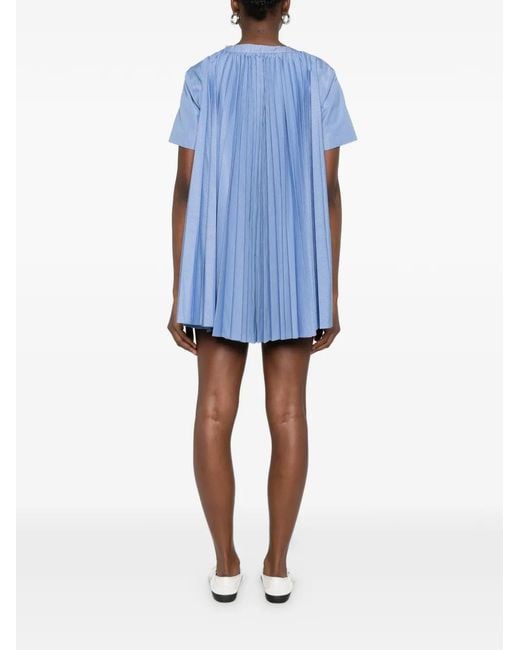 Sacai Blue Cotton Mini Dress