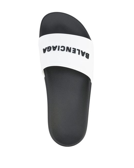 Balenciaga White Logo-Print Slides