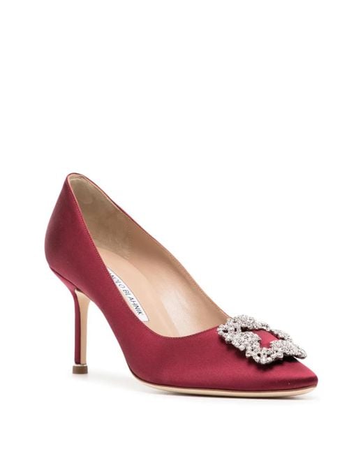 Manolo Blahnik Red Hangisi 70Mm Crystal-Buckle Pumps