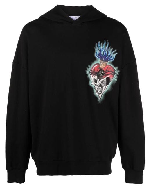 Philipp Plein Black Love Graphic-Print Hoodie for men