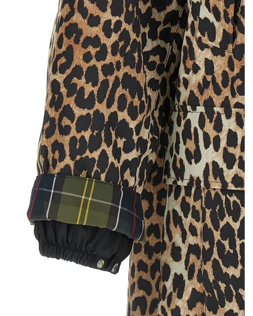 Barbour Brown X Ganni Animal Print Ruffled Parka