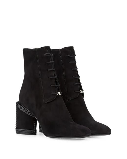 Ferragamo Black Lace-Up Braided Ankle Boots