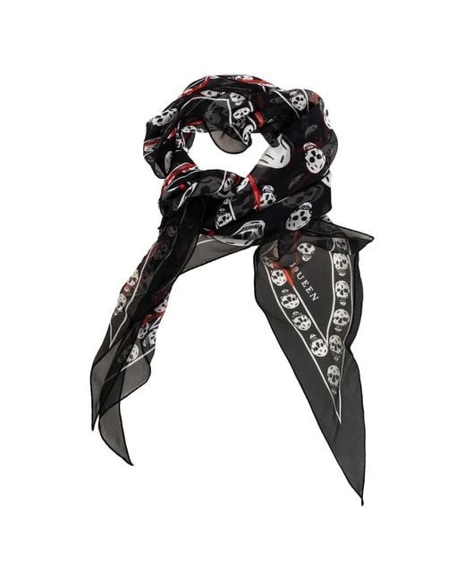McQueen Black Skull-Print Asymmetrical Scarf