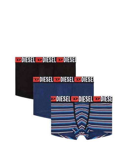DIESEL Blue Logo-Waistband Cotton Boxers (Set Of Three) for men