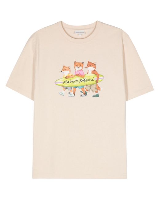 T-shirt con stampa Fox di Maison Kitsuné in Natural da Uomo