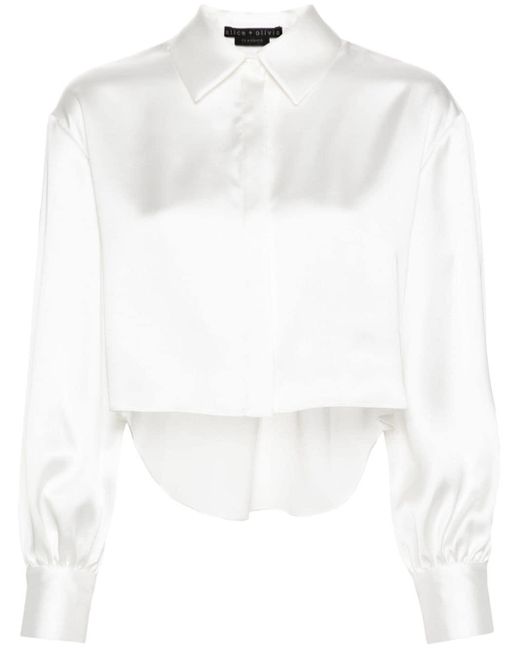Alice + Olivia High-low Satin Shirt White