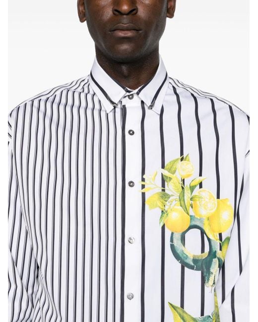 Chemise en coton à mélange d'imprimés Roberto Cavalli pour homme en coloris White