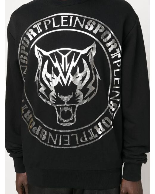 Philipp Plein Black Tiger Logo-Print Sweatshirt for men
