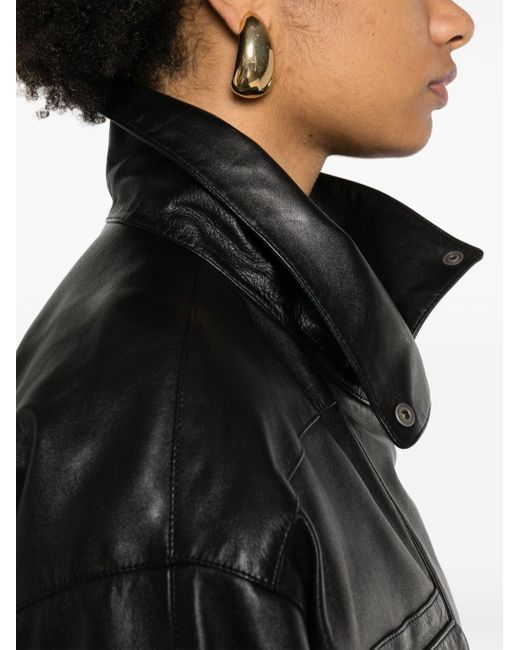 Zip-up leather jacket Saint Laurent de color Black