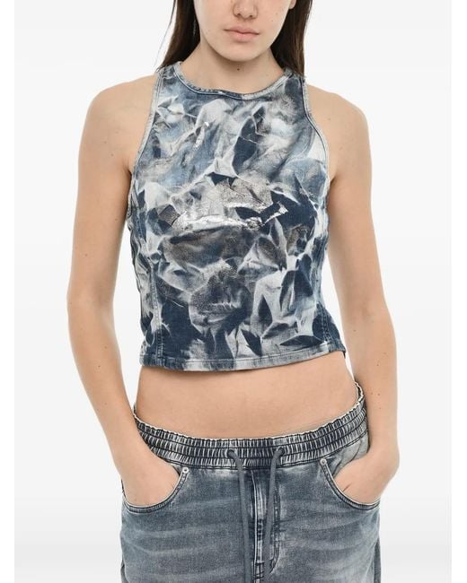 DIESEL Blue Metallic-Effect Logo-Plaque Tank Top
