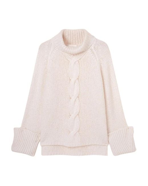 Fedeli Pink Cable-Knit Roll-Neck Sweater