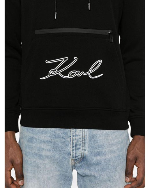 Sudadera con capucha y logo de goma Karl Lagerfeld de hombre de color Black