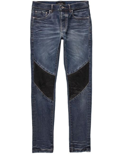 Purple Brand Blue Panelled Skinny-cut Jeans for men