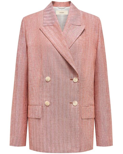 12 STOREEZ Pink Double-breasted Linen Blazer