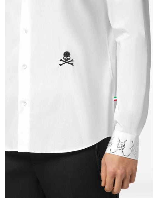 Philipp Plein White Shirt Sugar Daddy Cut Ls Monogram Strass for men