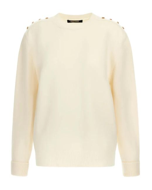 Roberto Cavalli Natural Button-Embellished Wool Sweater