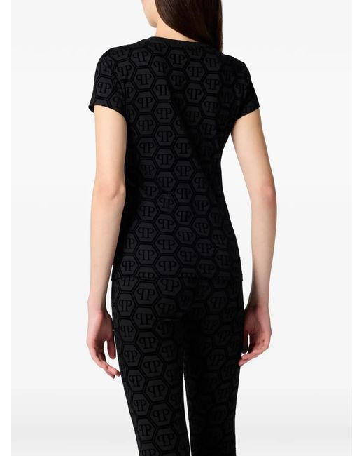Philipp Plein Black Jacquard Monogram T-Shirt