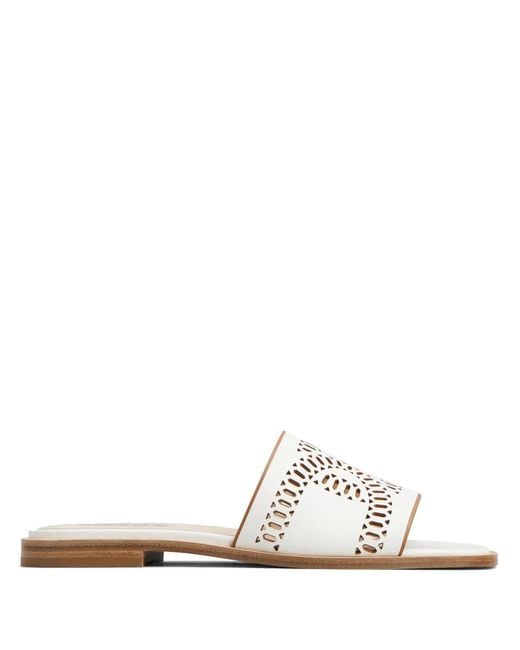 Tod's White Laser-Cut Leather Sandals