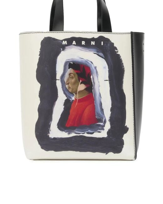 Marni White Mini Museo North-South Tote Bag