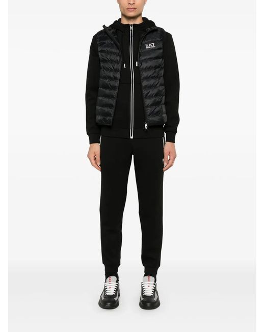 EA7 Black Rubberised Logo Track Pants for men