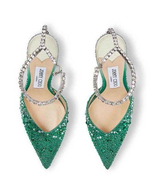 Zapatos de tacón Saeda con apliques de cristal Jimmy Choo de color Green