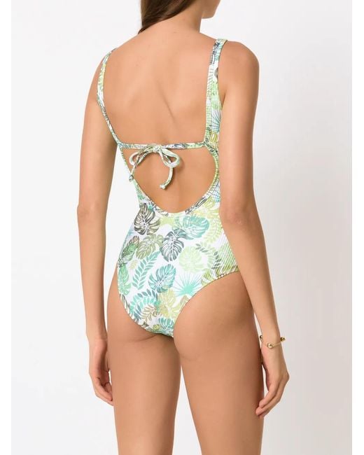 Amir Slama Green Palm Leaf Print Swimsuit