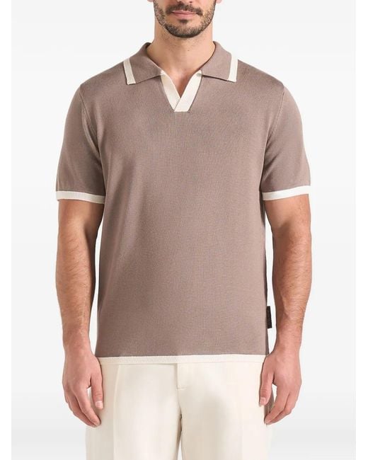 Manière De Voir Gray Lambert Contrast-Detail Knit Polo Shirt for men