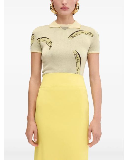 Jacquemus Natural Le Marino V-Neck Polo With Playful Banana Print