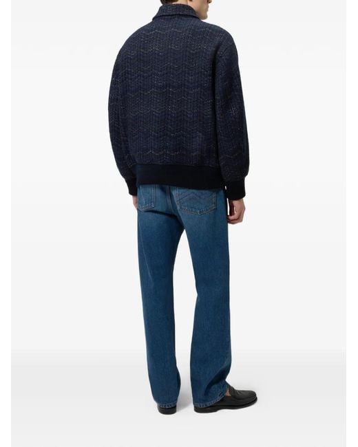 Missoni Blue Zigzag-Knit Bomber Jacket for men