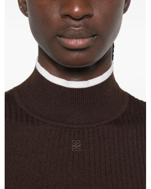 Sandro Brown Ribbed-Knit High-Neck Sweater