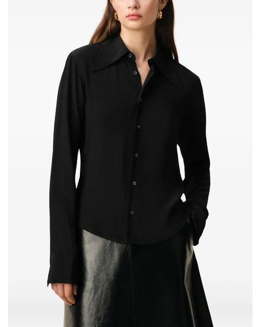 AMI Black Blended Silk Sharp Collar Adjusted Shirt