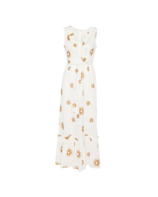Sundress White Begonia Sun-Print Ruffled Maxi Dress