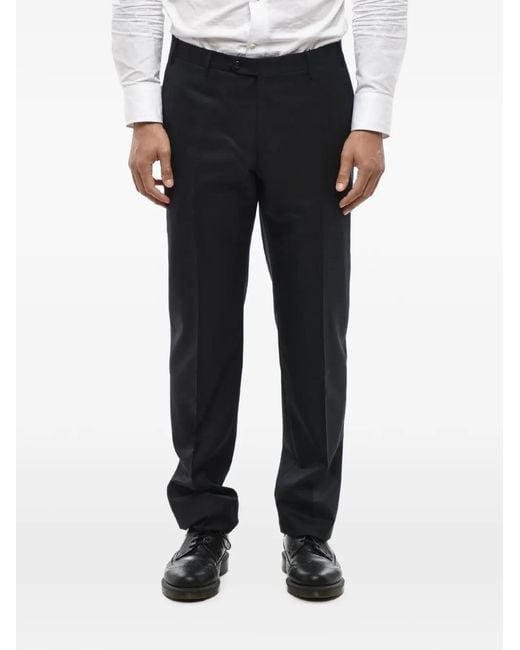 Corneliani Black Pressed-Crease Virgin-Wool Trousers for men