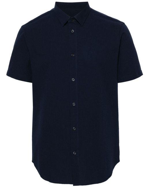 Armani Exchange Blue Short-sleeve Seersucker Shirt for men