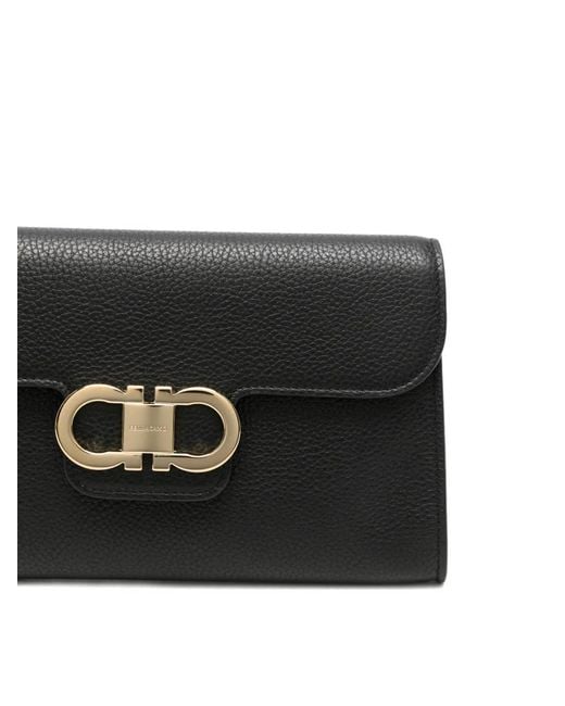 Ferragamo Black Double Gancini Leather Clutch Bag