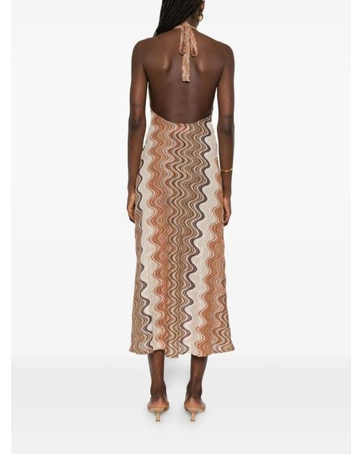 Mc2 Saint Barth Natural Zigzag-Print Halterneck Maxi Dress