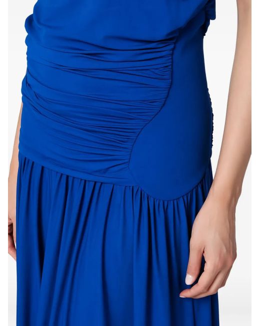 Ferragamo Blue Gathered-Waist Asymmetric Day Dress