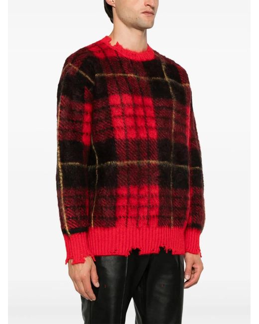 McQueen Red Sweater With Check Pattern for men
