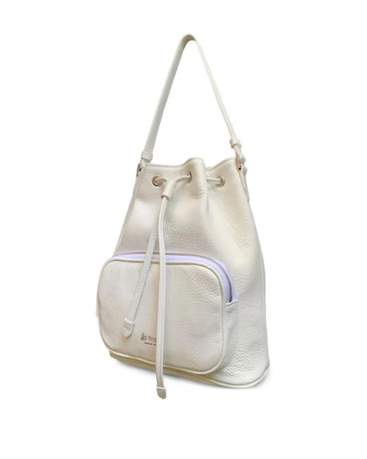 LA ROSE White Drawstring Pocket Bucket Bag