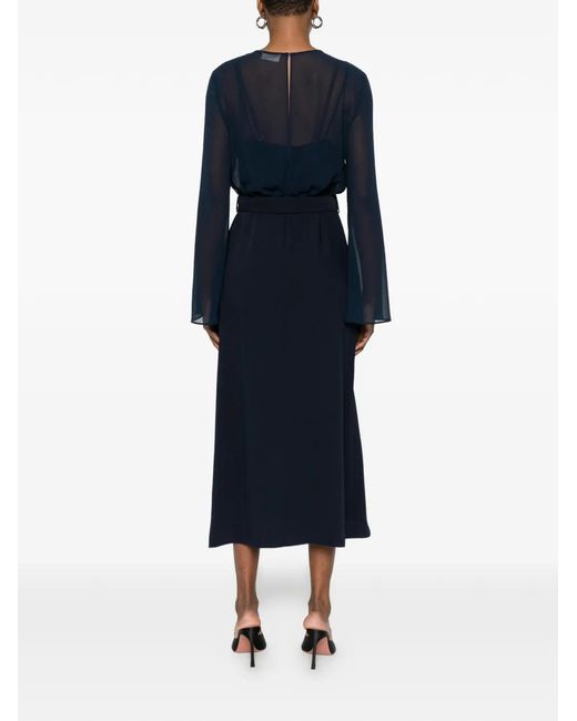 P.A.R.O.S.H. Blue Belted Flared Dress