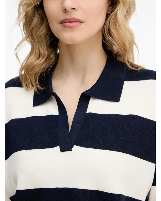 Benetton Blue Striped Polo-Collar Sweater