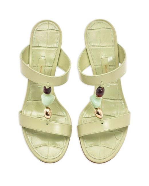 Ferragamo Green Beaded Wedge Sandals