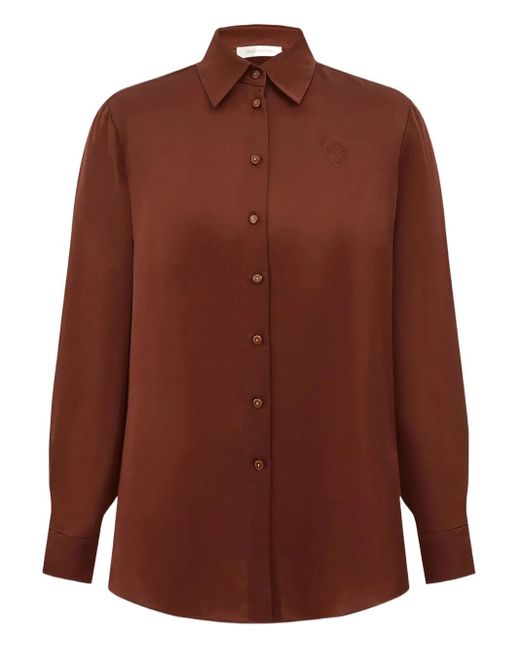Zimmermann Brown Long-Sleeve Silk Shirt