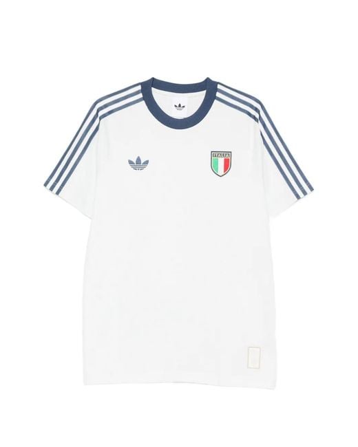 Adidas Blue X Italia Three-Stripe Crew-Neck T-Shirt for men