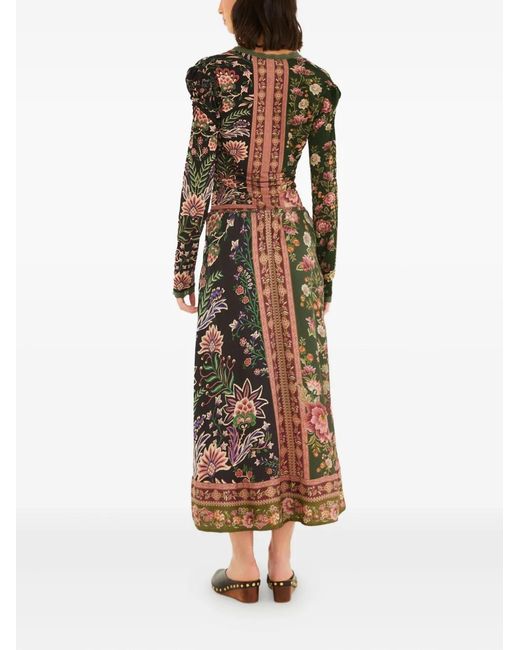 Farm Rio Green Floral Midi Skirt