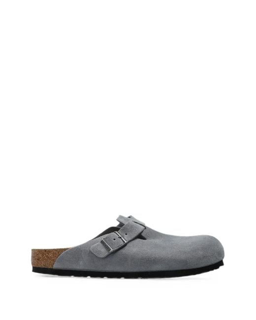 Birkenstock White Boston Buckle-Fastening Suede Mules for men