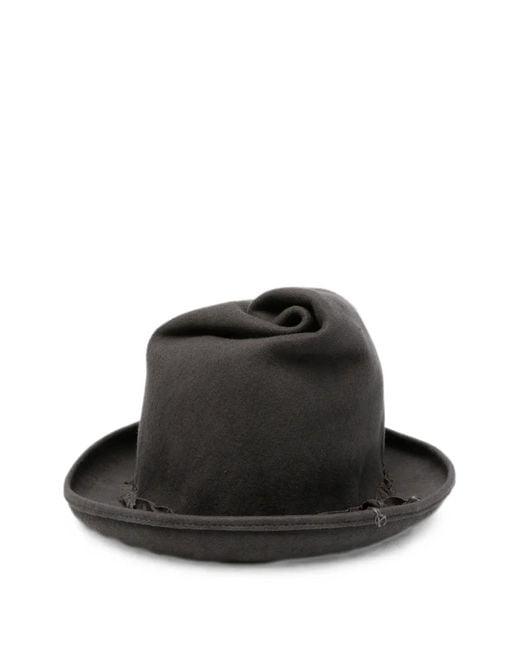 Yohji Yamamoto Black Ruffled-Trim Fedora Hat for men
